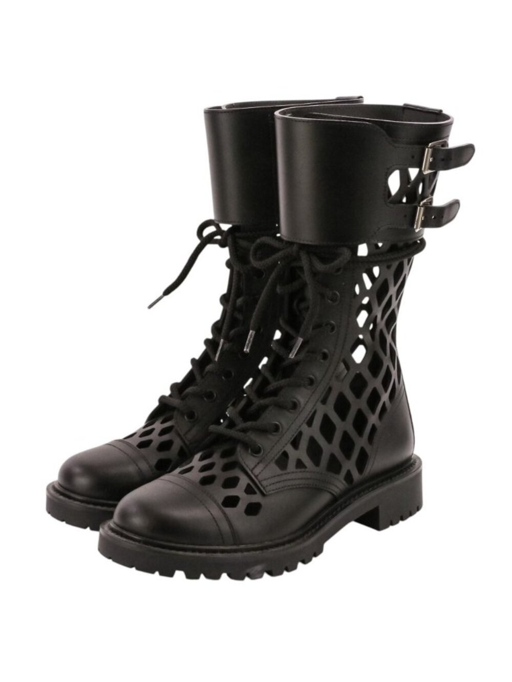 Dior D-Trap Leather Mesh Lace Up Boots Black
